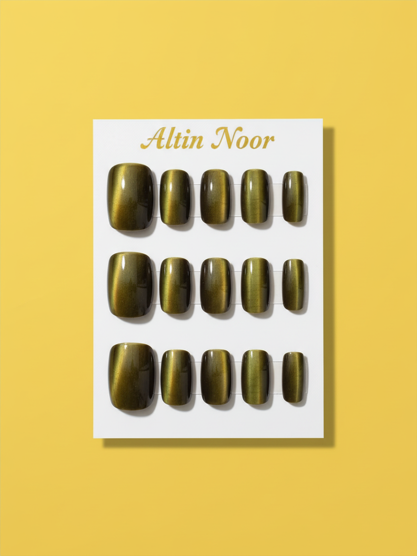 Olive Green Chrome Press On Nails