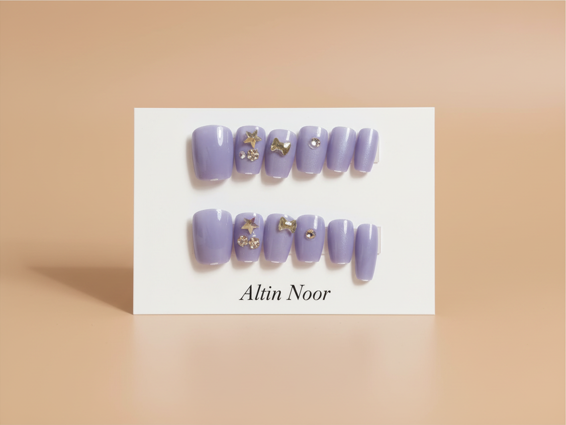 Lilac Star Bow Press On Nails