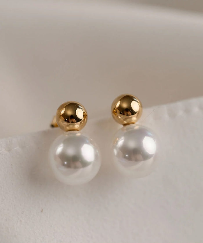 Pearl & Gold Ball Drop Earrings