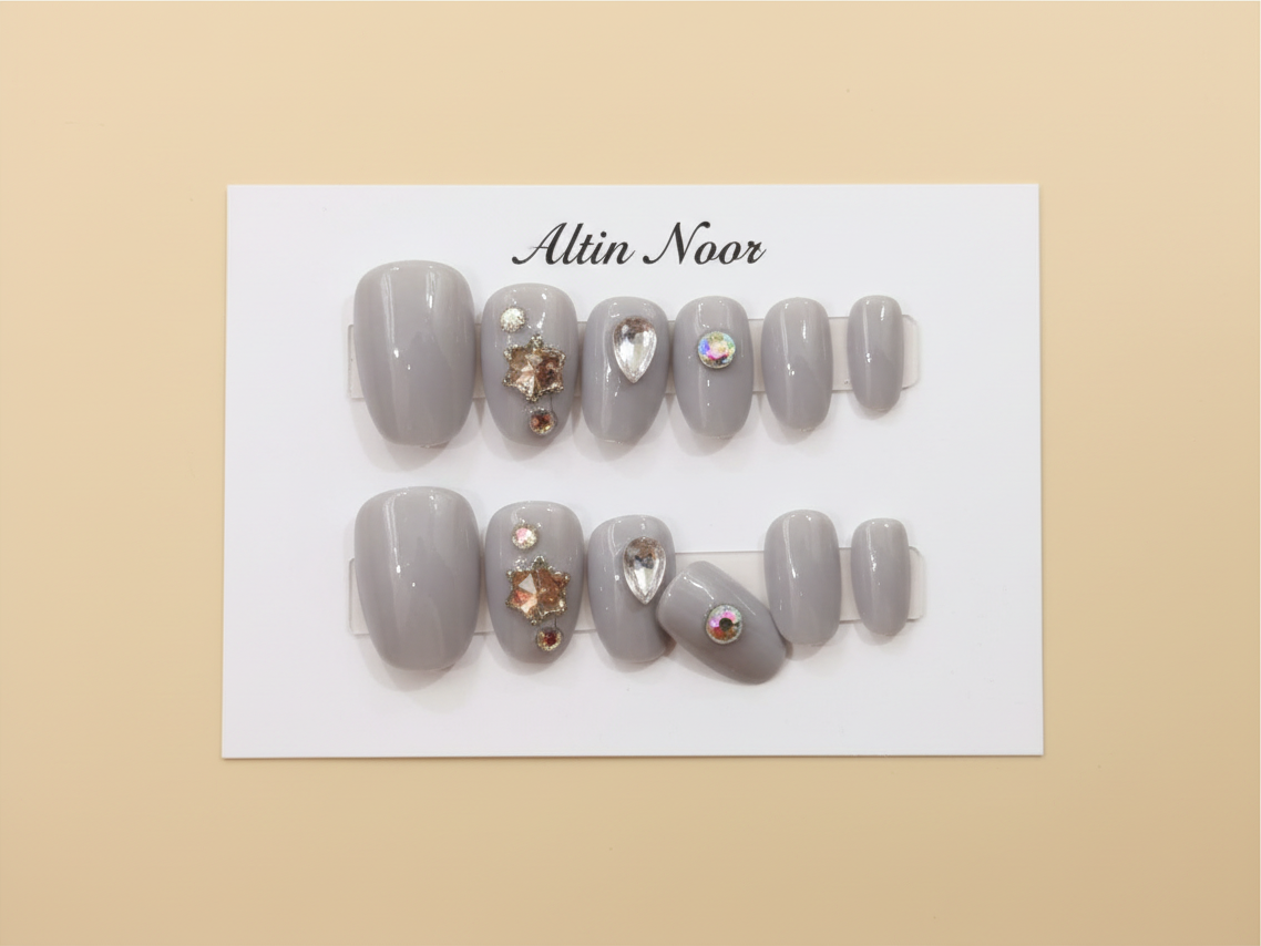 Grey Iridescent (Style 2) Press On Nails