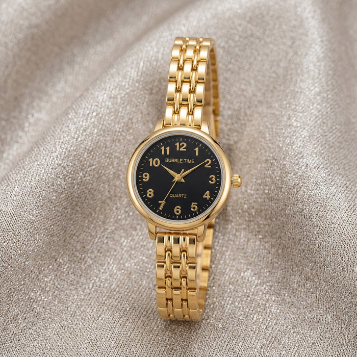 Gold Link Bracelet Watch with Black Dial