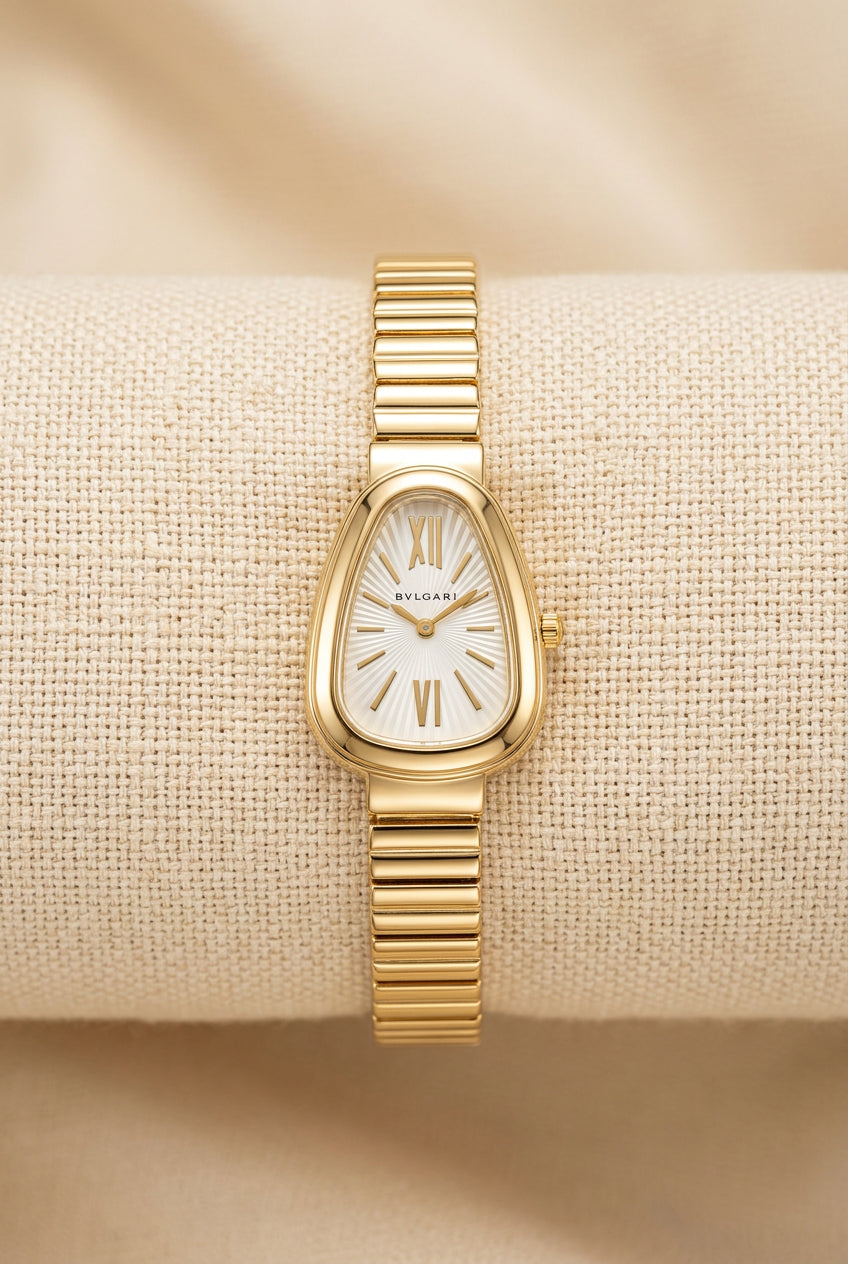 Teardrop Case Watch, Gold, White Dial
