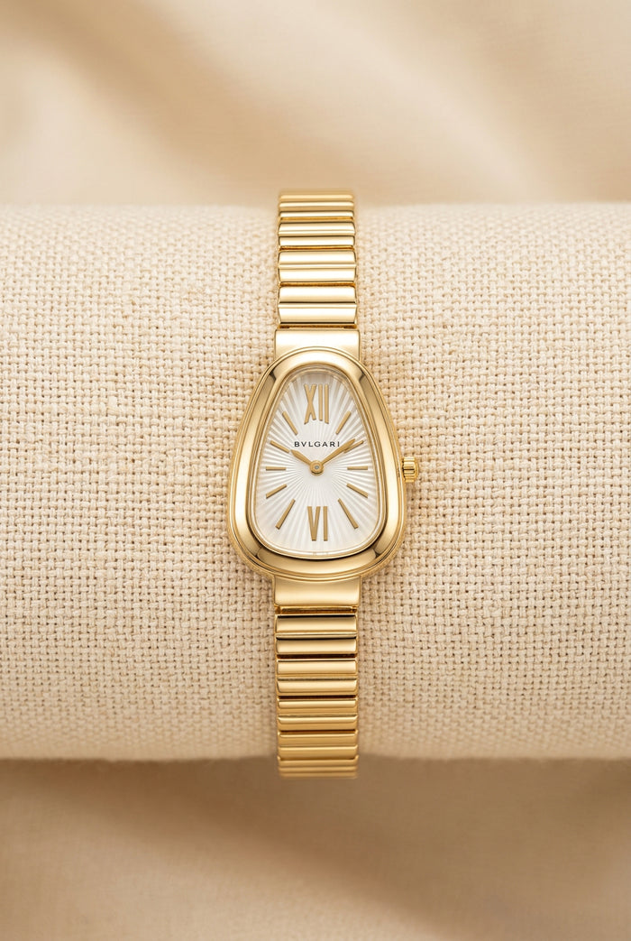 Teardrop Case Watch, Gold, White Dial