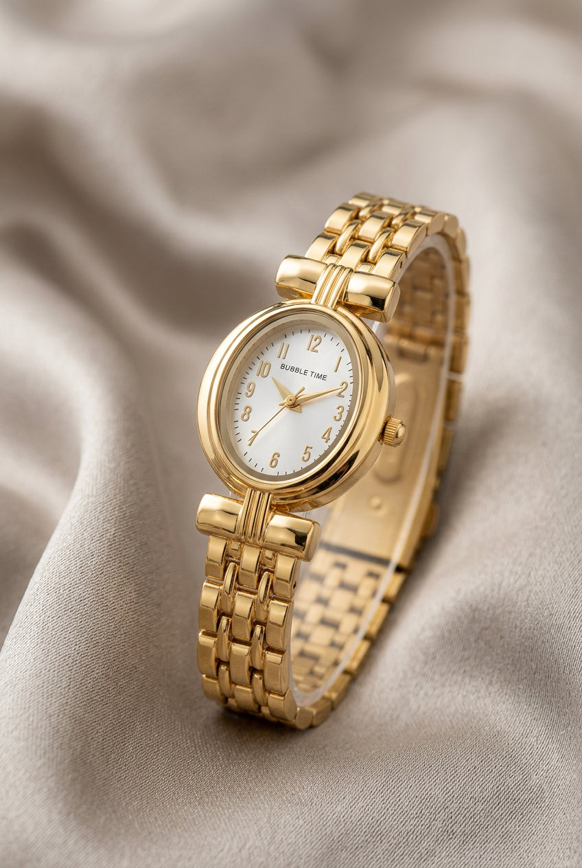 Petite Oval Gold Watch with White Dial