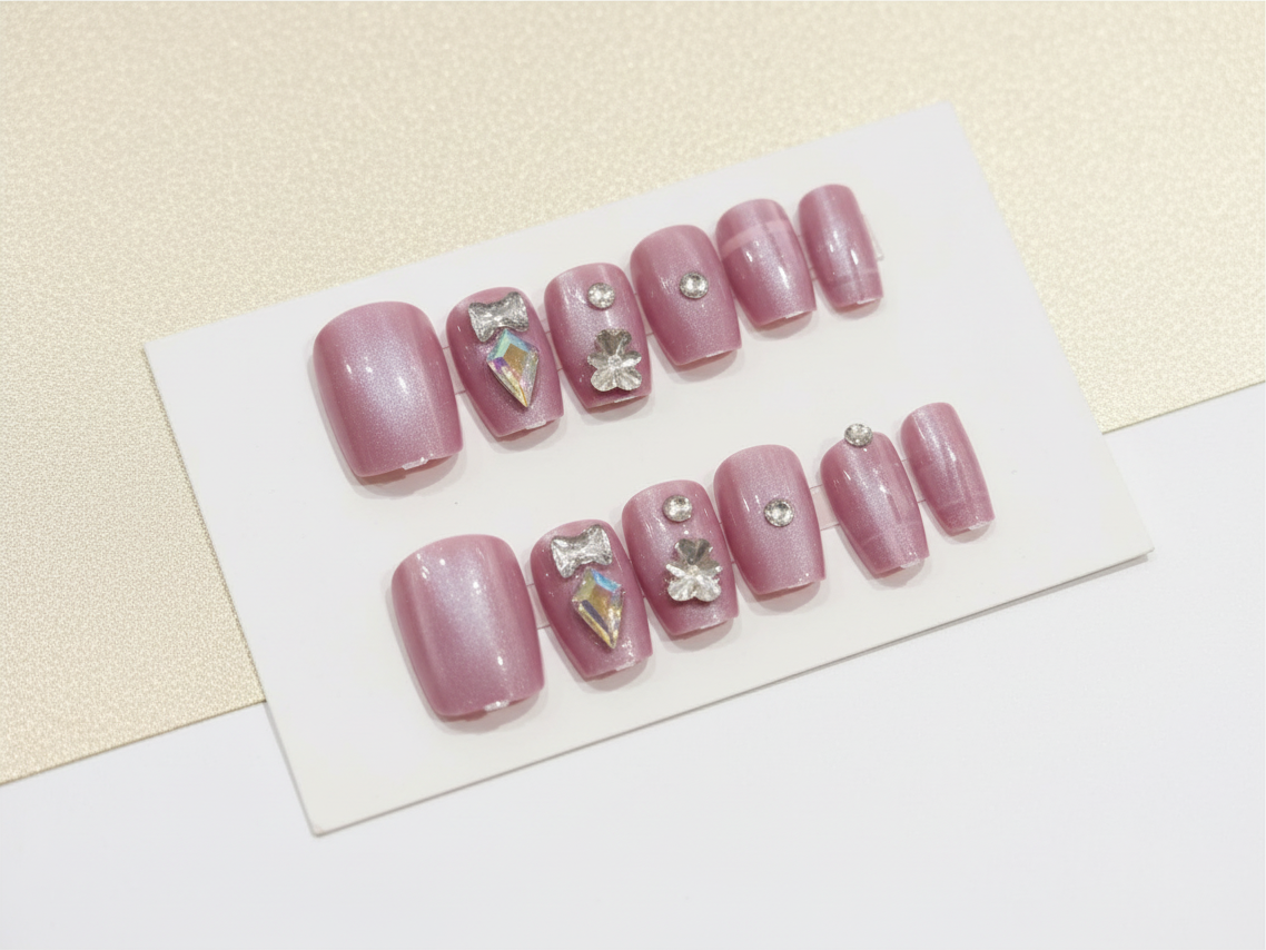 Mauve Mixed Crystal Press On Nails