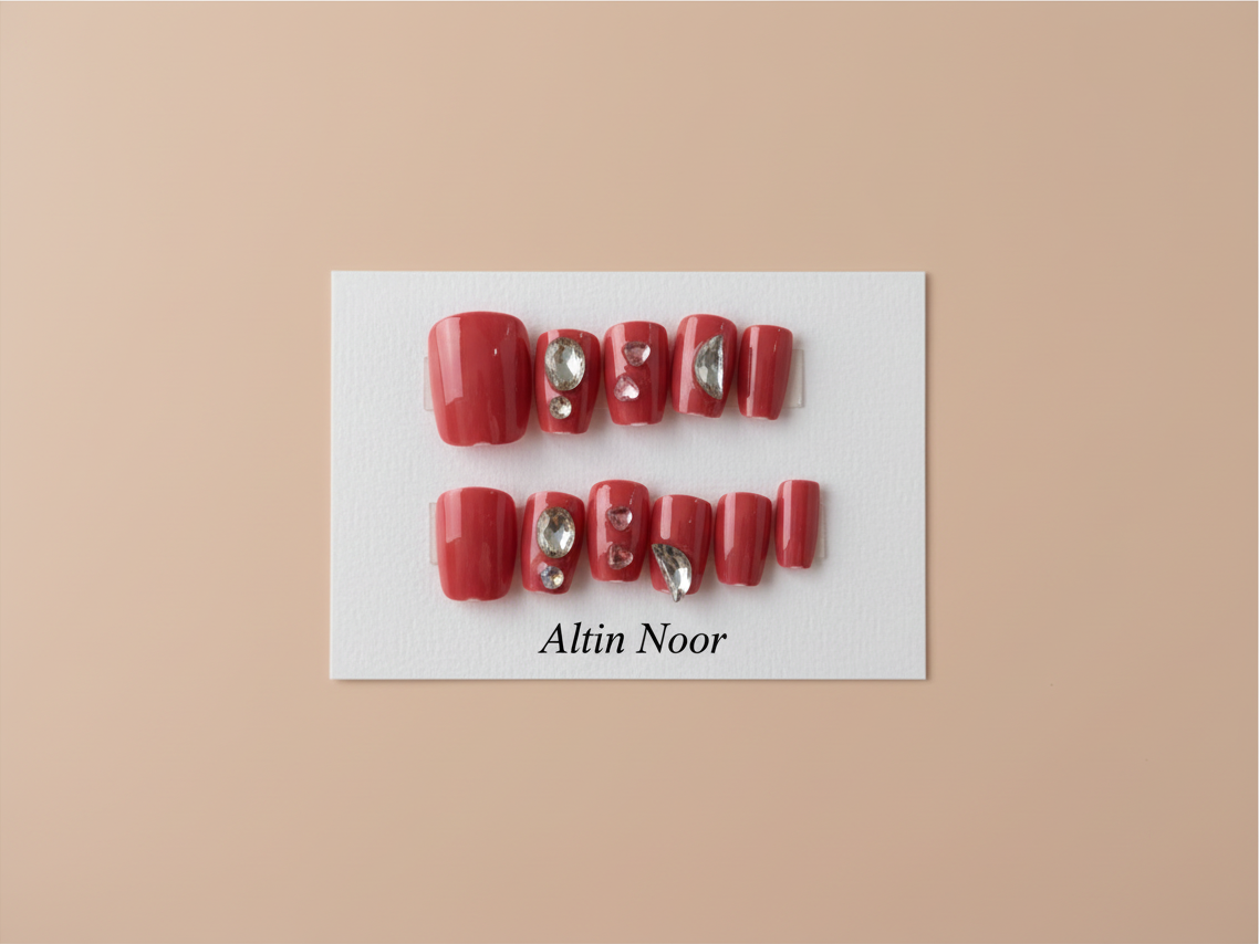Altin Noor Press-On Nails - Burgundy Red