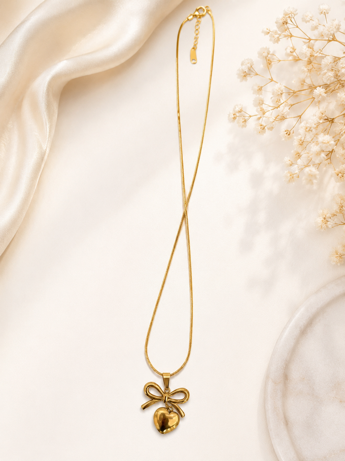 Bow & Heart Pendant Necklace