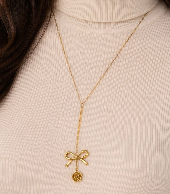 Bow Necklace with Rose Charm