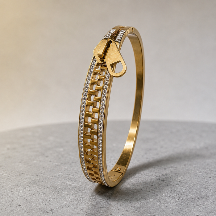 Zipper Design Bangle Bracelet with Pave Crystals