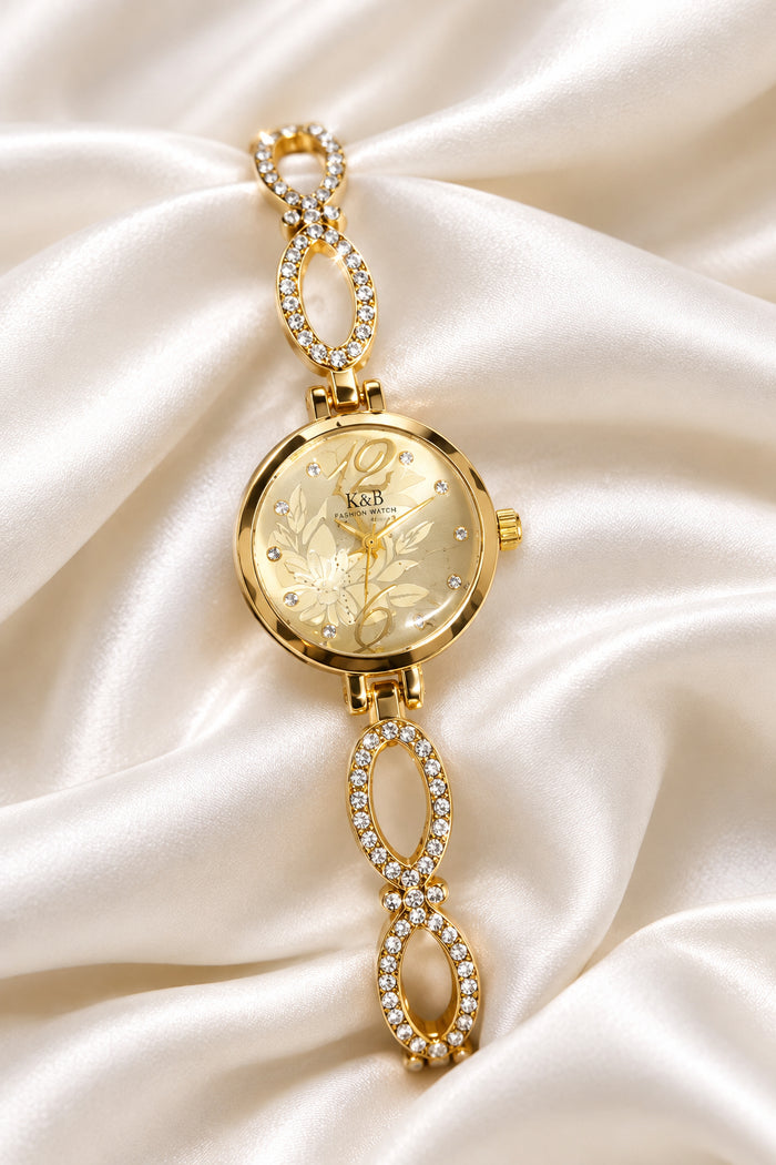 Gold Infinity Crystal Link Bracelet Watch