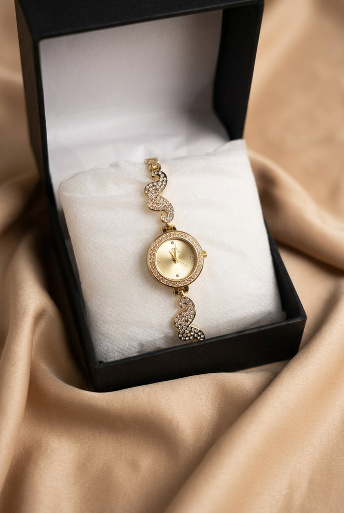 Gold  Crystal Watch