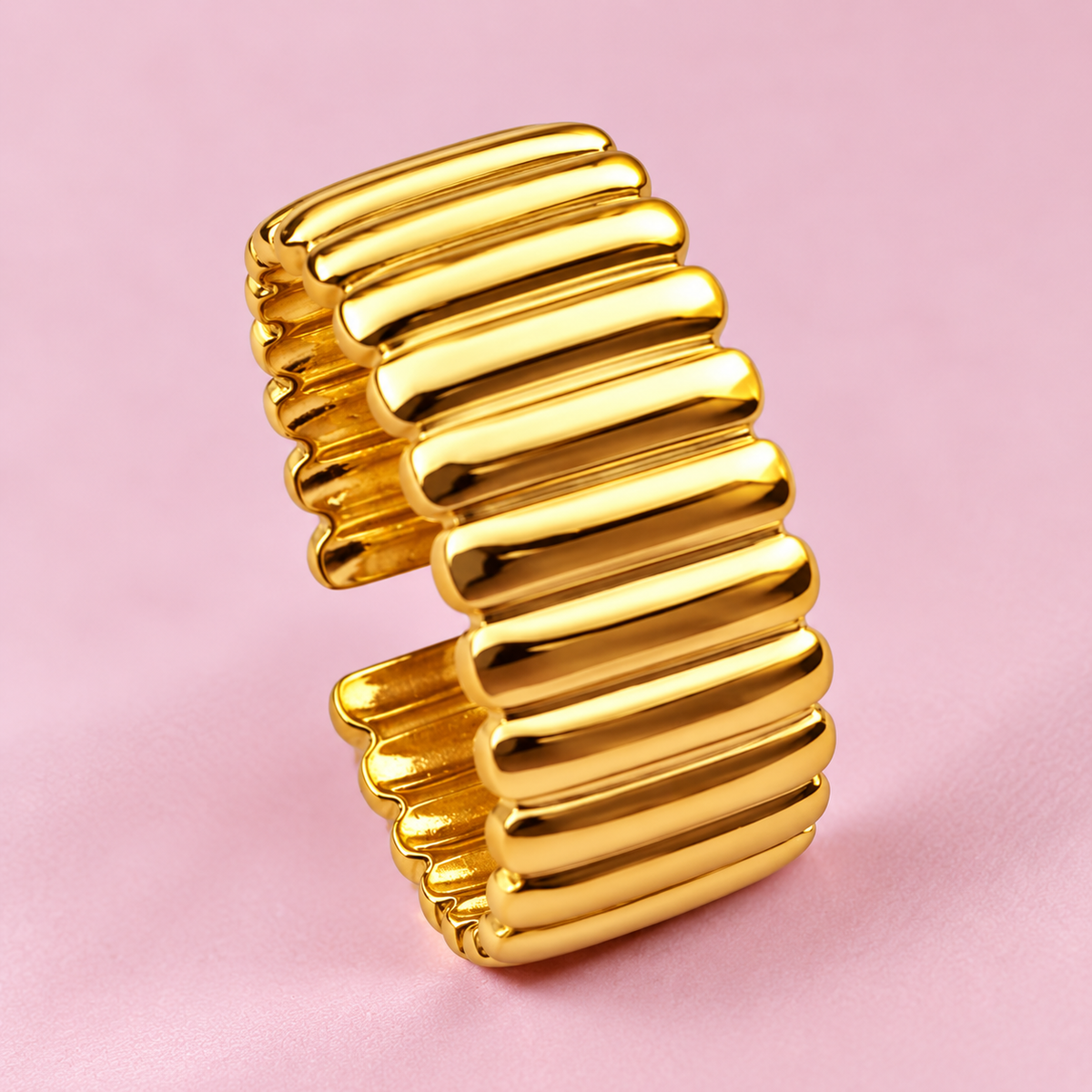 Textured Ribbed Open Band Ring