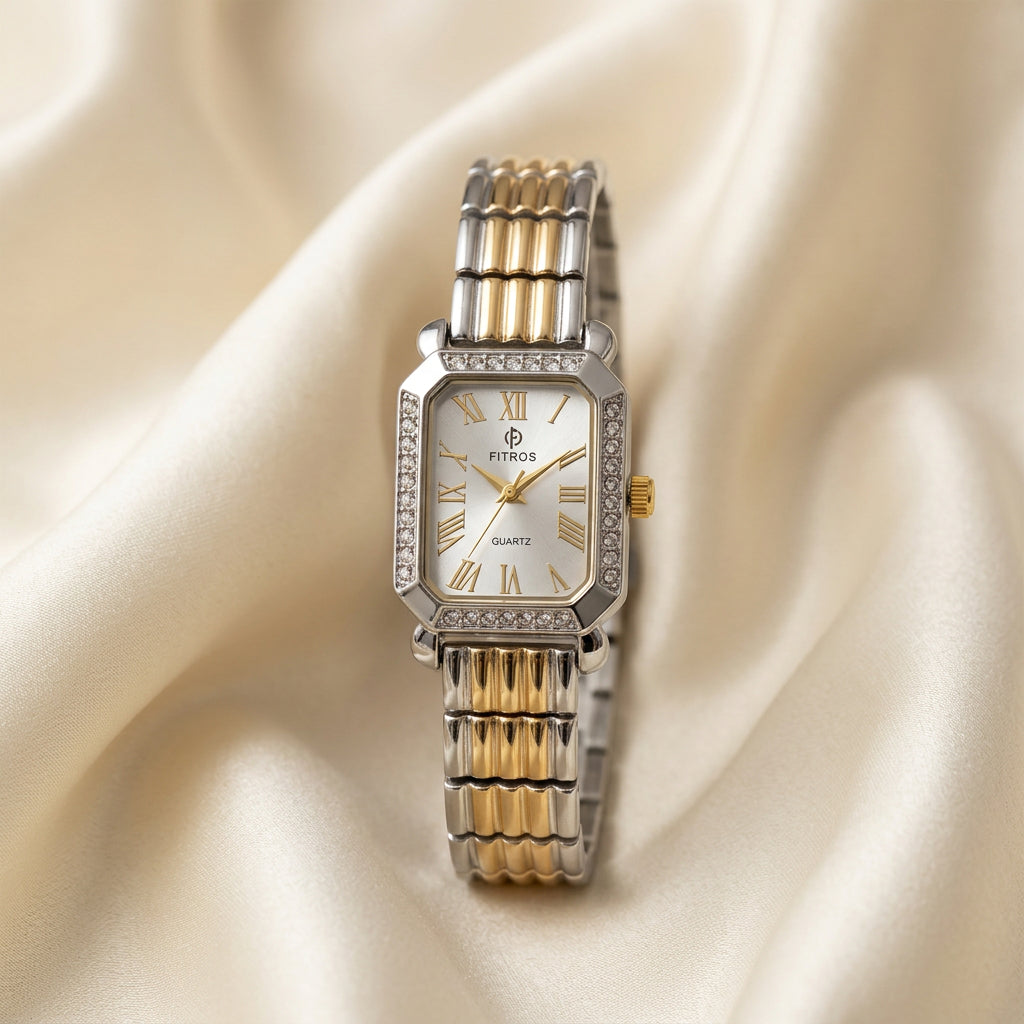 Two-Tone Crystal Rectangle Watch
