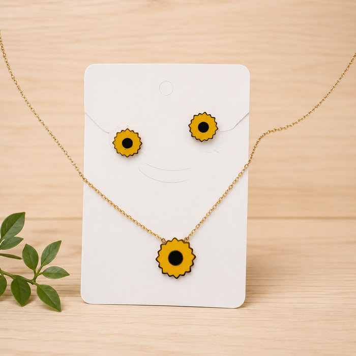 Sunflower Enamel Pendant Necklace & Earring Set